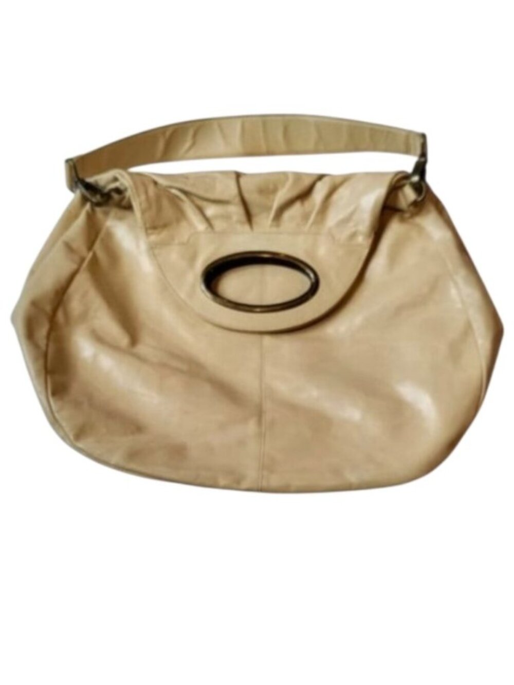 Hobo International XL Leather Top Handle Vintage Purse Flap Cream Oversize Retro